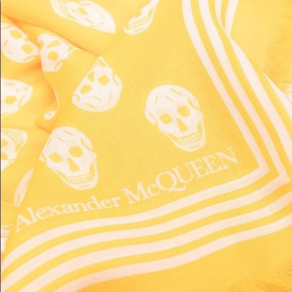 Alexander McQueen Accessories - Alexander McQueen Yellow Skull Print Fringe Scarf